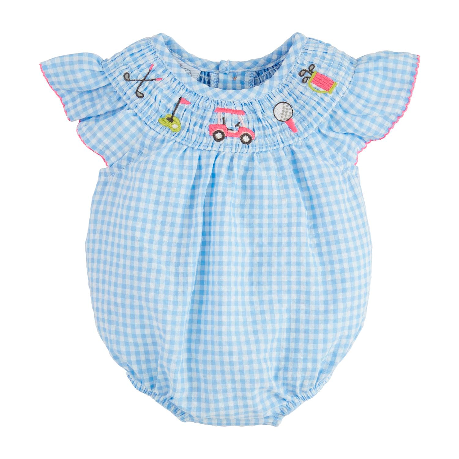 Mud Pie Stylish Gingham Golf Smocked Bubble with Flutter Sleeves