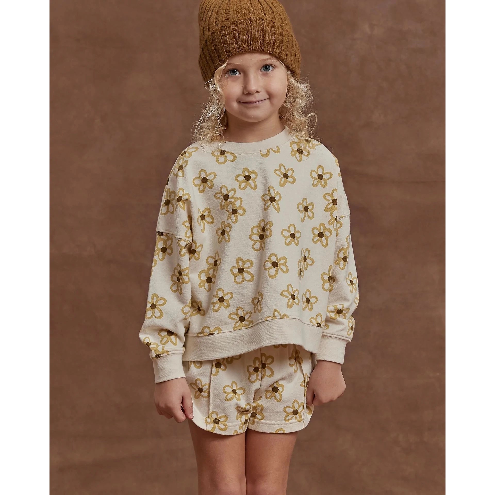 Rylee & Cru Ivory Daisy Print French Terry Sweat Shorts - Perfect for Sleep or Lounge