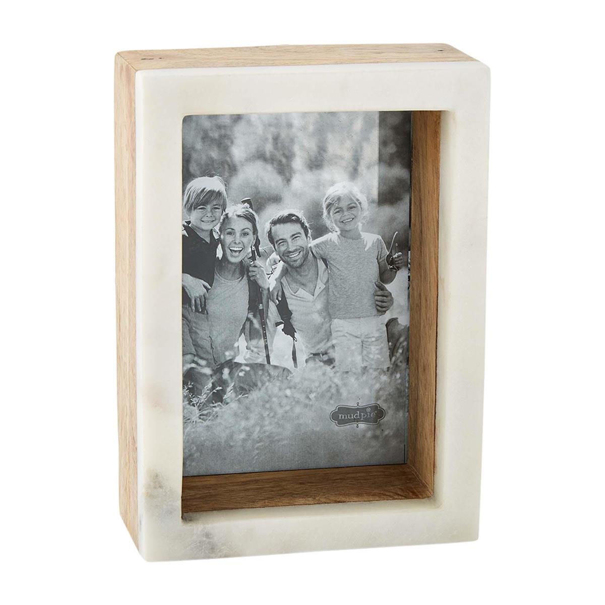 Elegant Mud Pie White Marble Layered Shadow-Box Picture Frames Set
