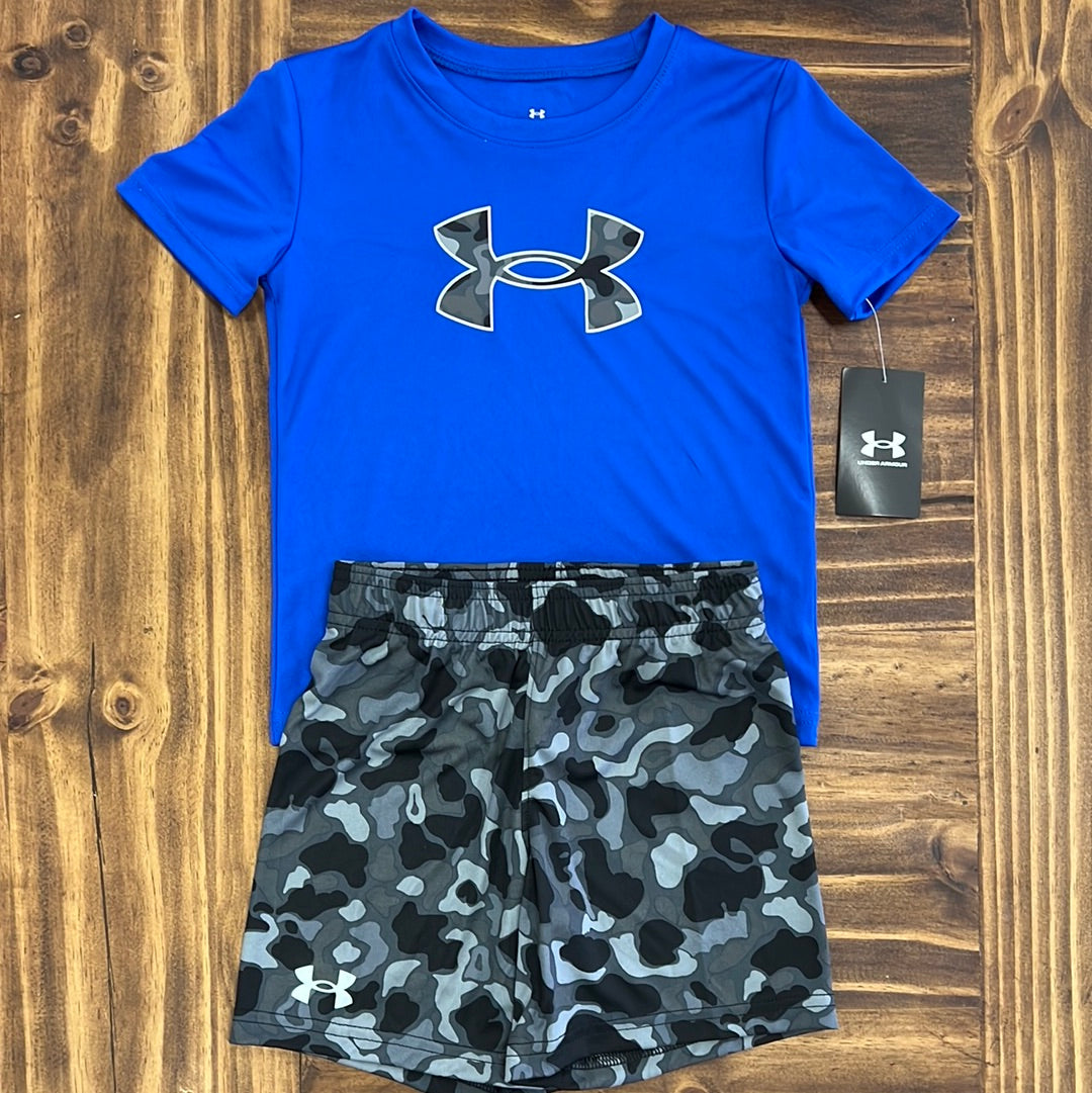 Under Armour Team Royal Camo Logo Printed Short Set for Boys