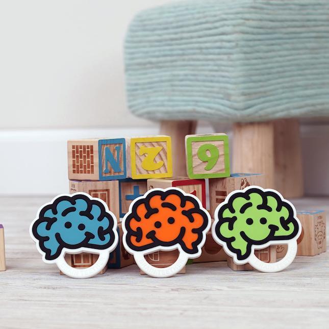 Fat Brain Toys Baby Brain Teether - Ideal for Sore Gums in Three Bright Colors