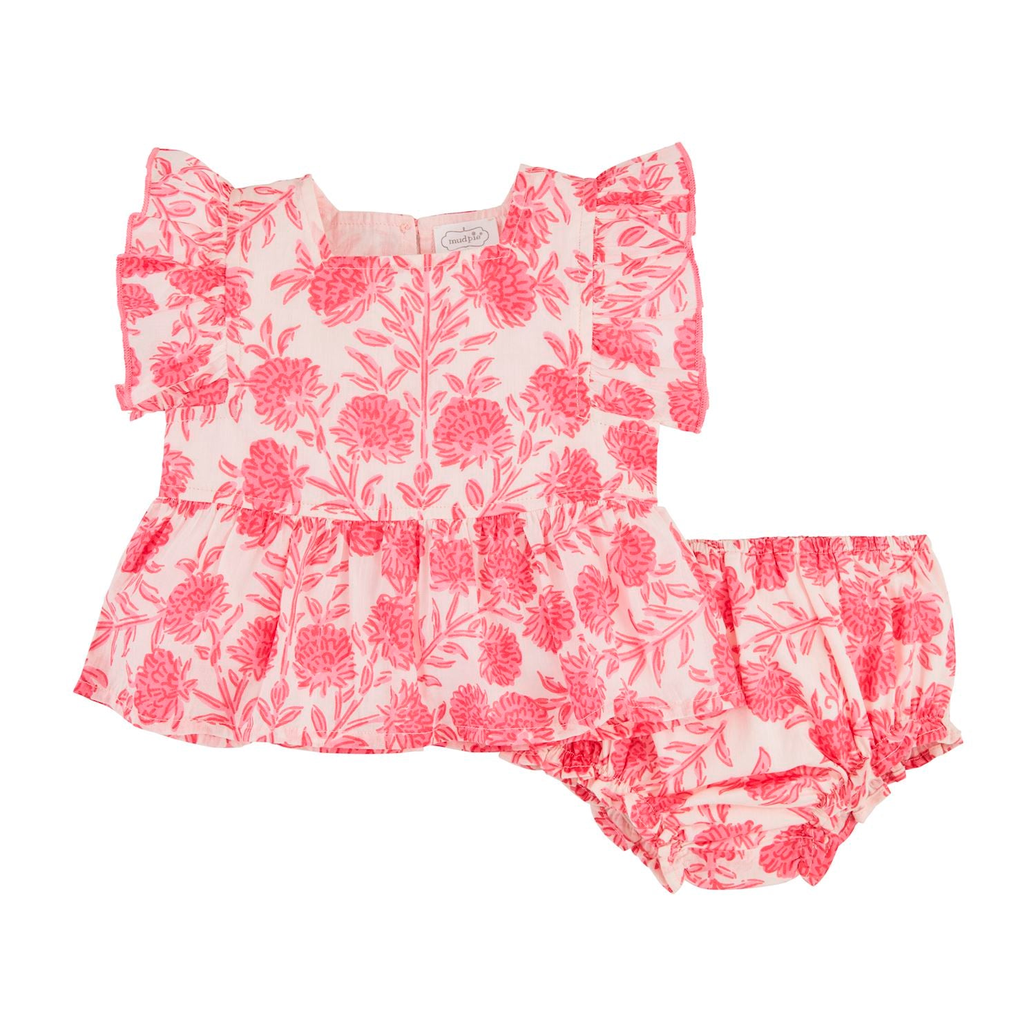 Pink Block - Printed Floral Cotton Voile 2 - Piece Pinafore Set