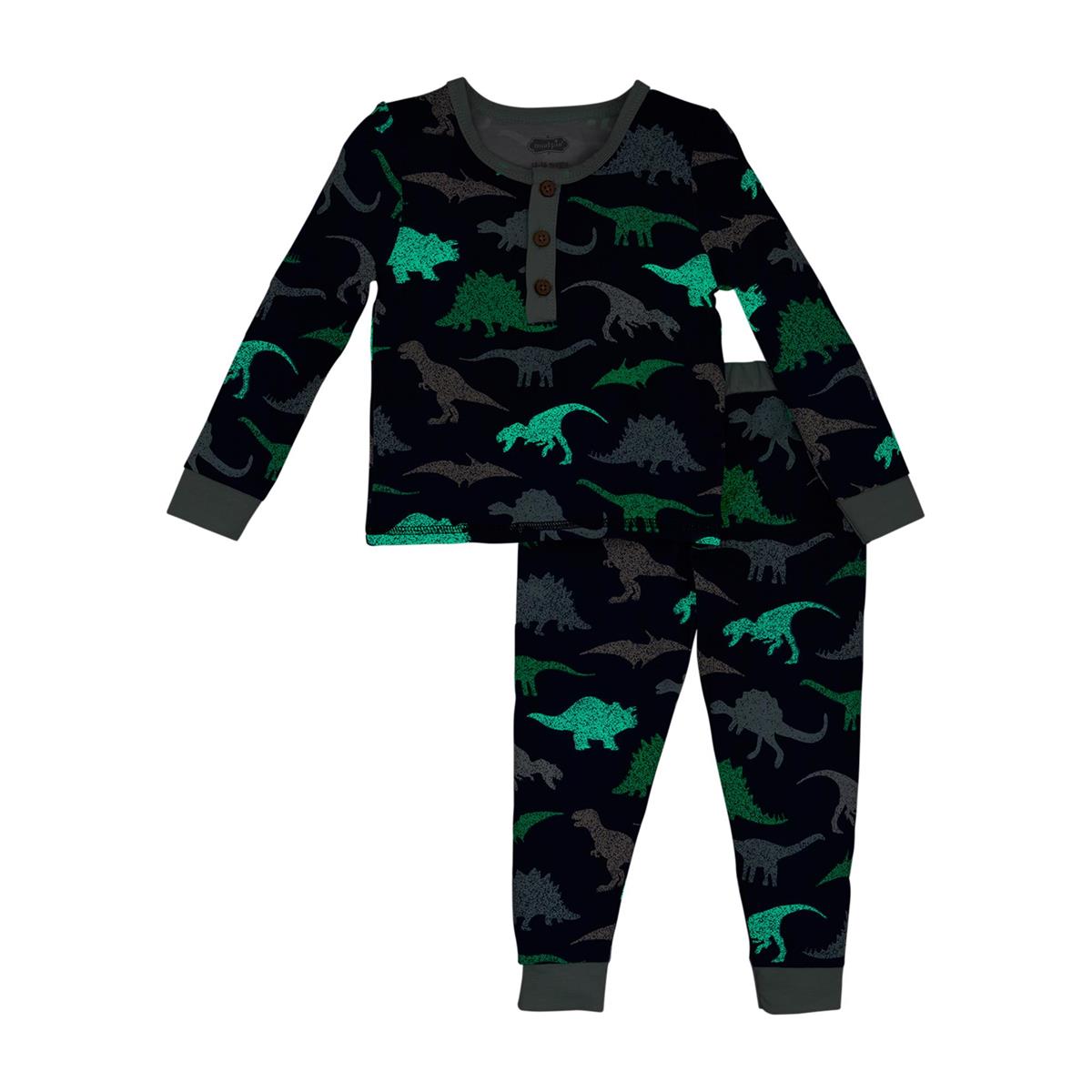 Hot Deal! Blue Mud Pie Glow Dino 2 - Piece Pajama Set