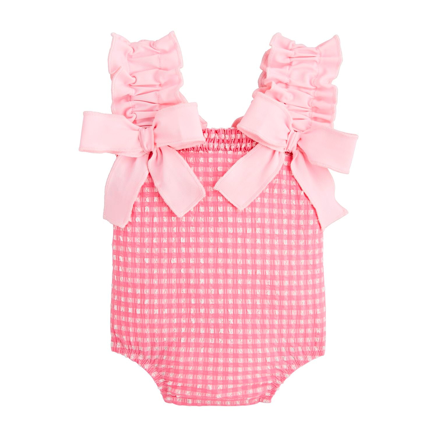 Hot Deal! Pink Checkered Nylon Spandex Seersucker Girls' Swimsuit