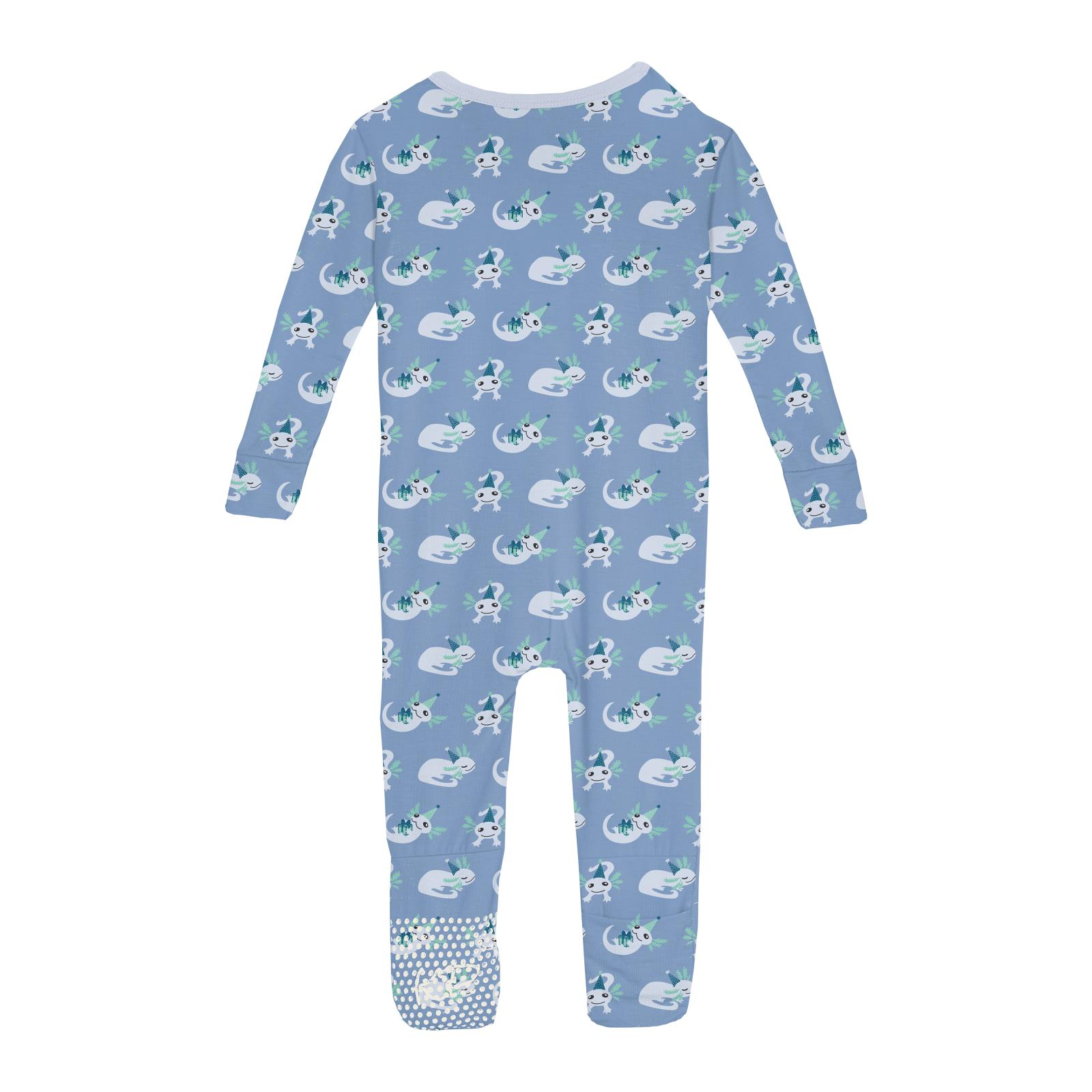 Hot Sale! Kickee Convertible Zipper Sleeper with Axolotl Party Print in Dream Blue