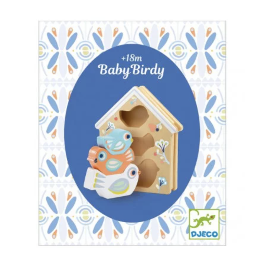 DJECO Baby White BabyBirdi Wooden Infant Learning Toy for 18+ Months