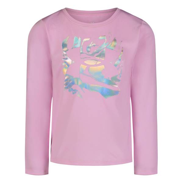 Hot Deal! Under Armour Long Sleeve UA Tech Tee for Girls with Iridescent Logo - Stellar Pink
