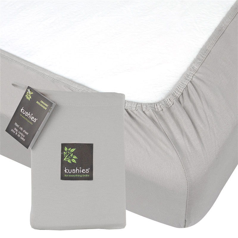 Kushies Grey Organic Jersey Cotton Fitted Sheet - Premium for Babies