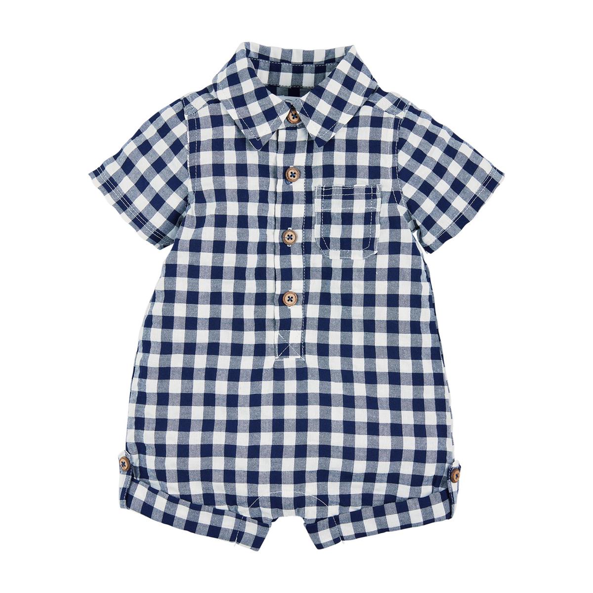 Hot! Mud Pie Navy Gingham Baby Shortall