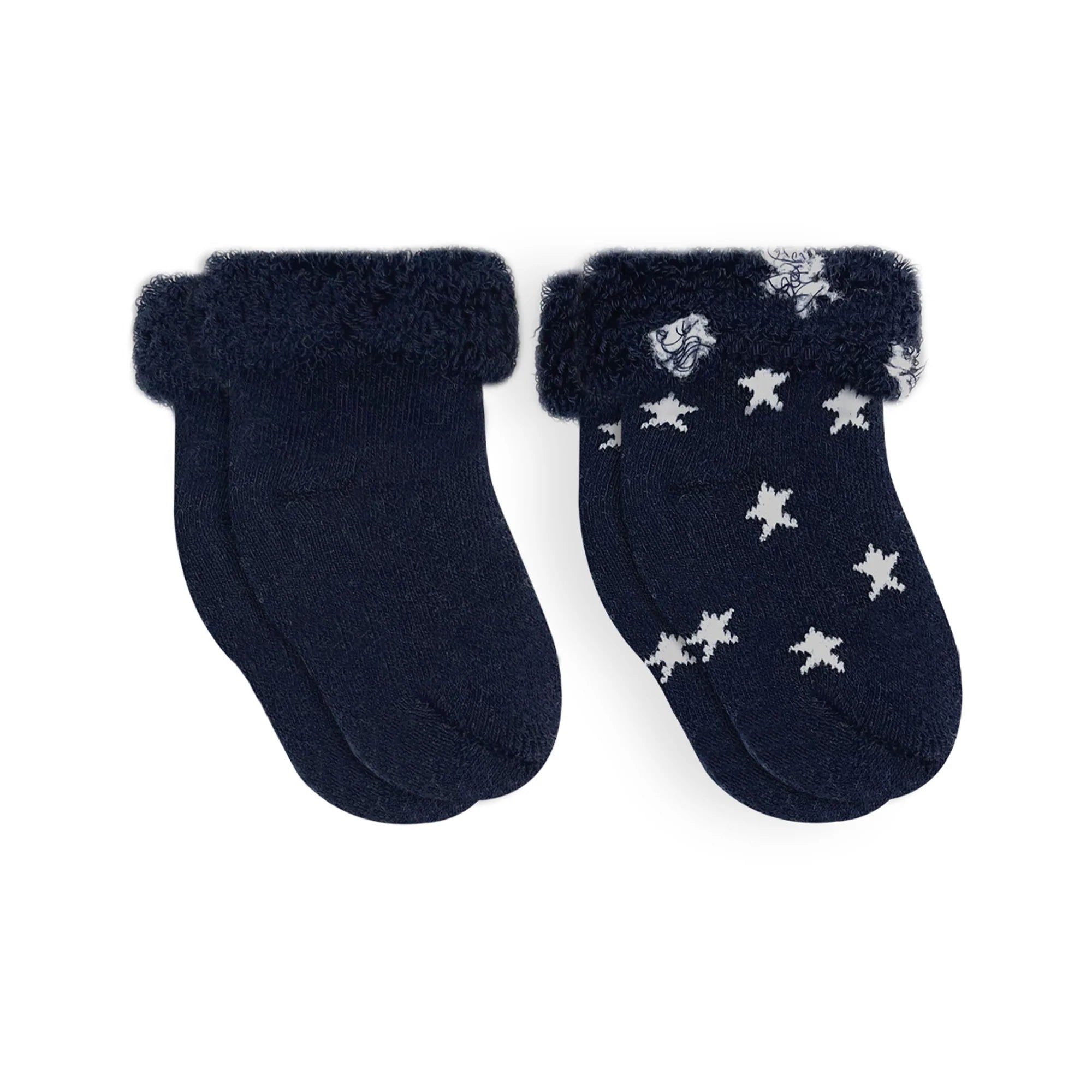 Hot Deal! Kushies Infant Sock 2-Pack in Navy Solid and Star Patterns