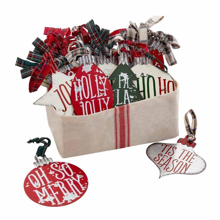 Hot Sale! Mud Pie Decorative Printed Tin Christmas Ornament with Tartan Loop Hanger