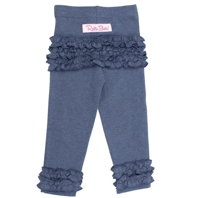 Hot Deal! RuffleButts Girls' Faux Denim Solid Ruffle Stretch Leggings for All-Day Play