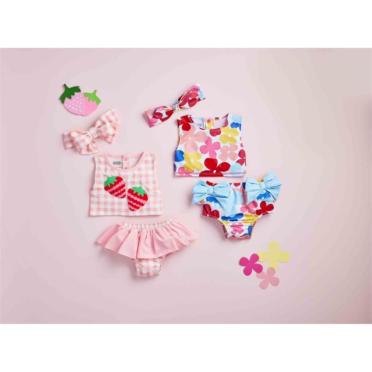 Mud Pie Colorful Multi - Floral Nylon Spandex Swimsuit with Bow Headband Set