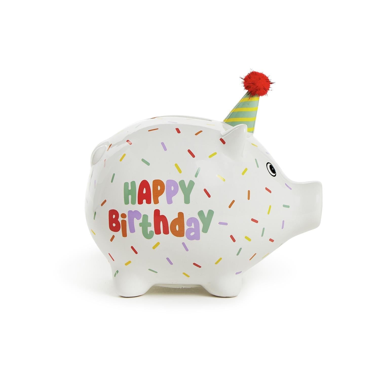 Special Offer! Adorable Birthday - Themed Piggy Bank with Confetti and Pom - Pom