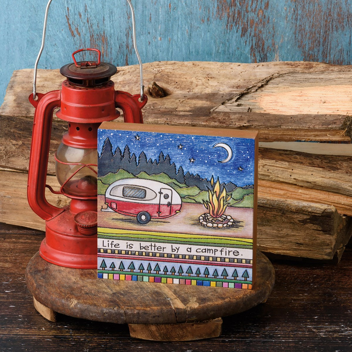 Kathy's Primitives Wooden Block Sign - The Best Moments by the Campfire