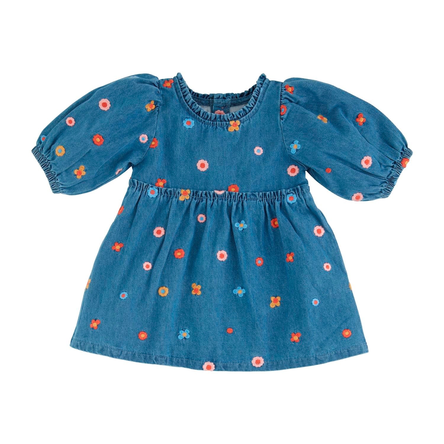 Hot Sale! Mud Pie Floral-Patterned Denim Three-Quarter Sleeve Dress for Fashion Lovers
