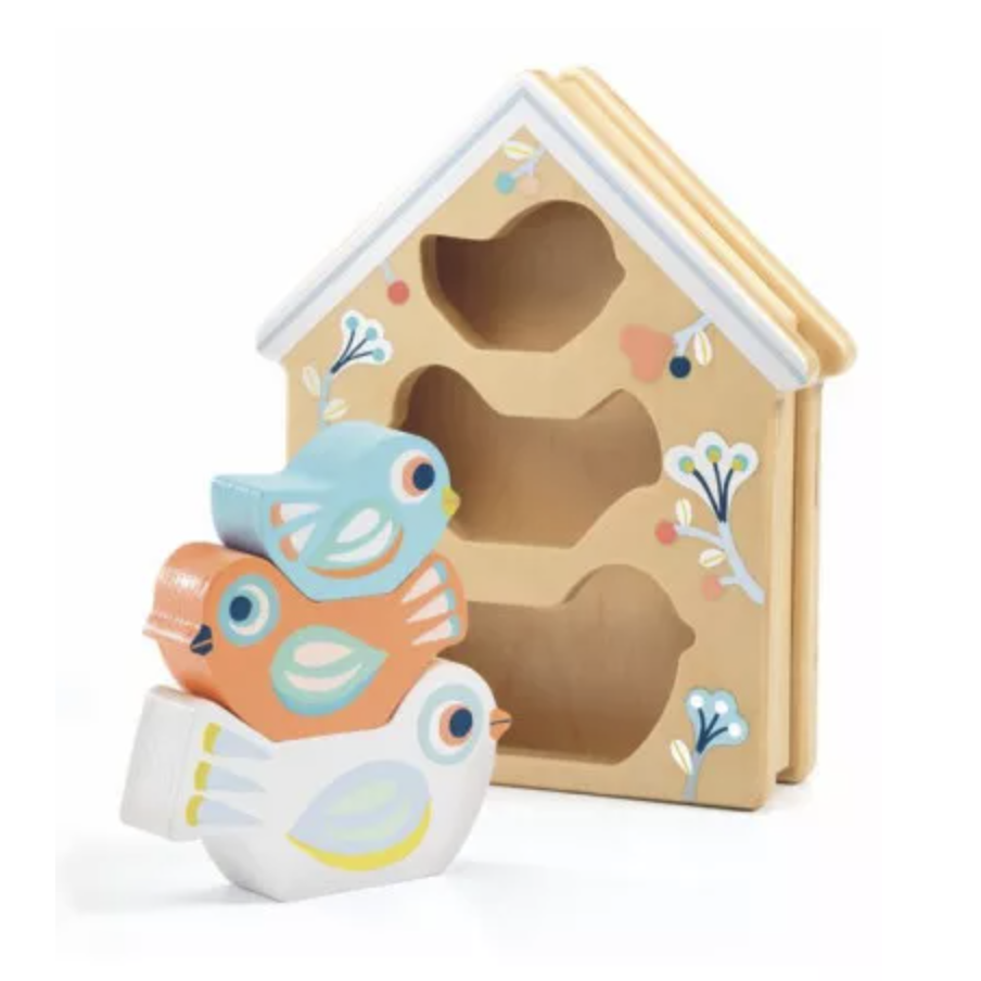 DJECO Baby White BabyBirdi Wooden Infant Learning Toy for 18+ Months