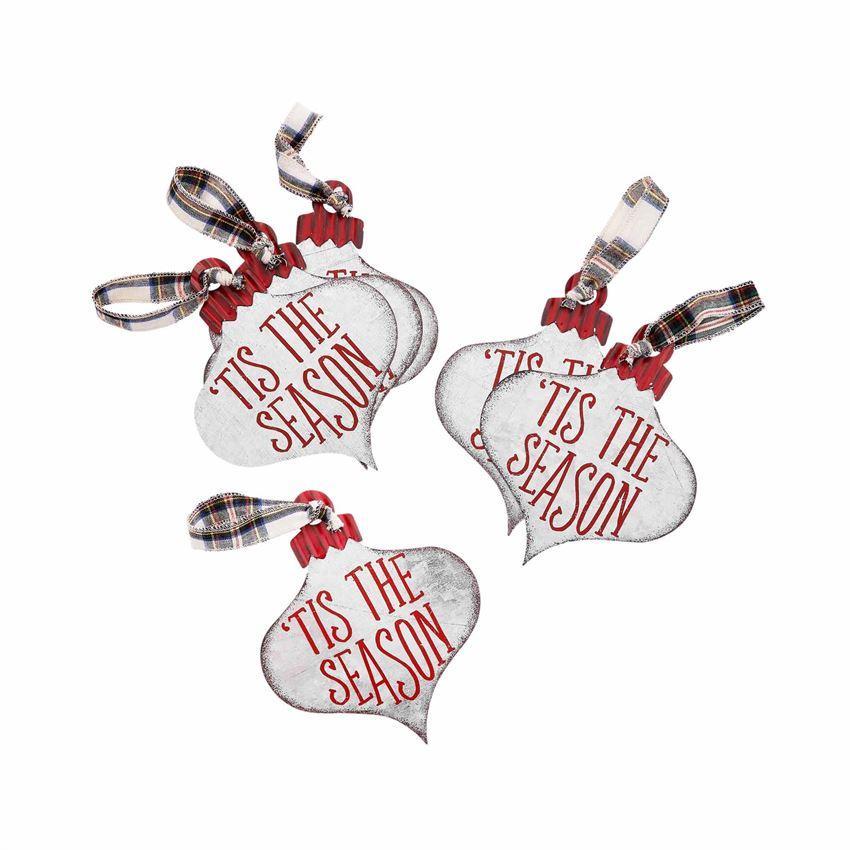 Hot Sale! Mud Pie Decorative Printed Tin Christmas Ornament with Tartan Loop Hanger