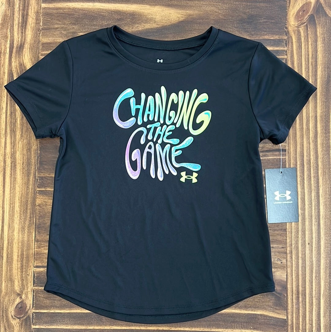 Hot Deal! Under Armour Girls' Short Sleeve Black Tee - Changing the Game