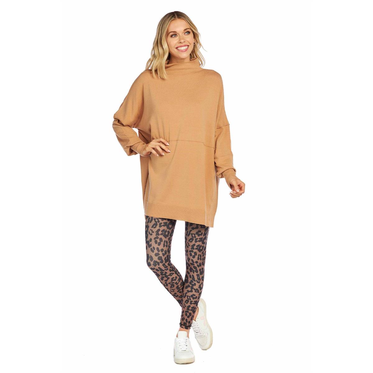 Hot Deal! Mud Pie Tan Poly Blend Rivers Mockneck Relaxed Fit Sweater
