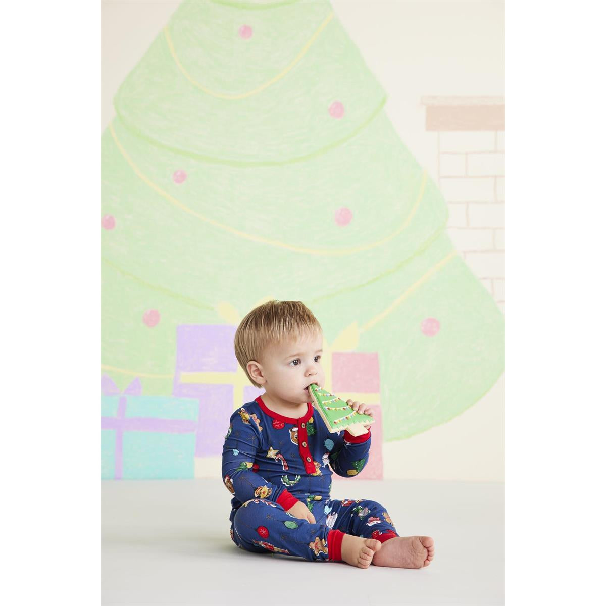Navy Blue Mud Pie Ornamented Bamboo Knit Pajama Set