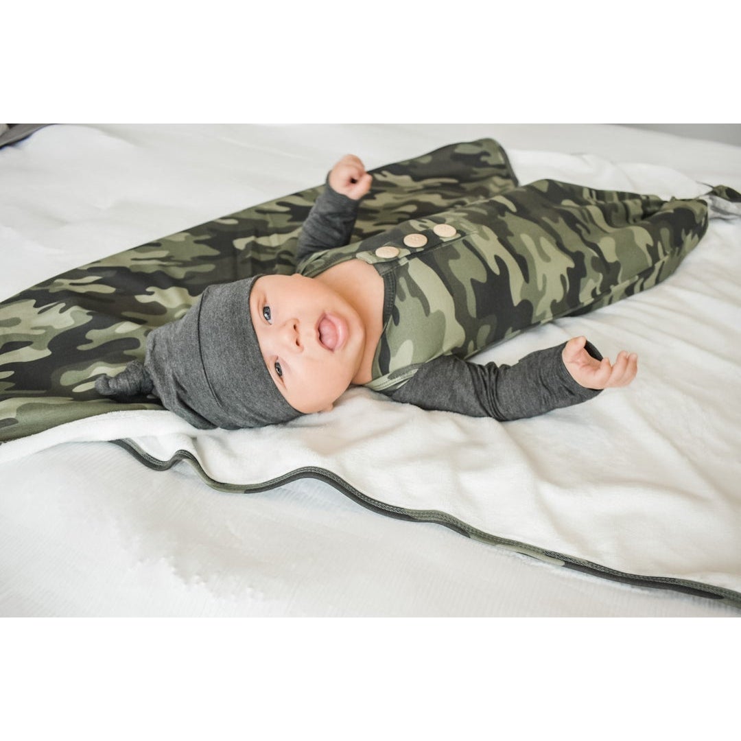 Hot Deal! Rockin Royalty Camouflage Knot Gown and Hat Set for Babies