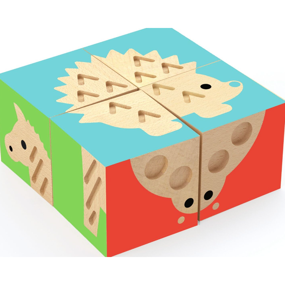 Hot! DJECO TouchBasic Engraved Wooden Cubes for Kids