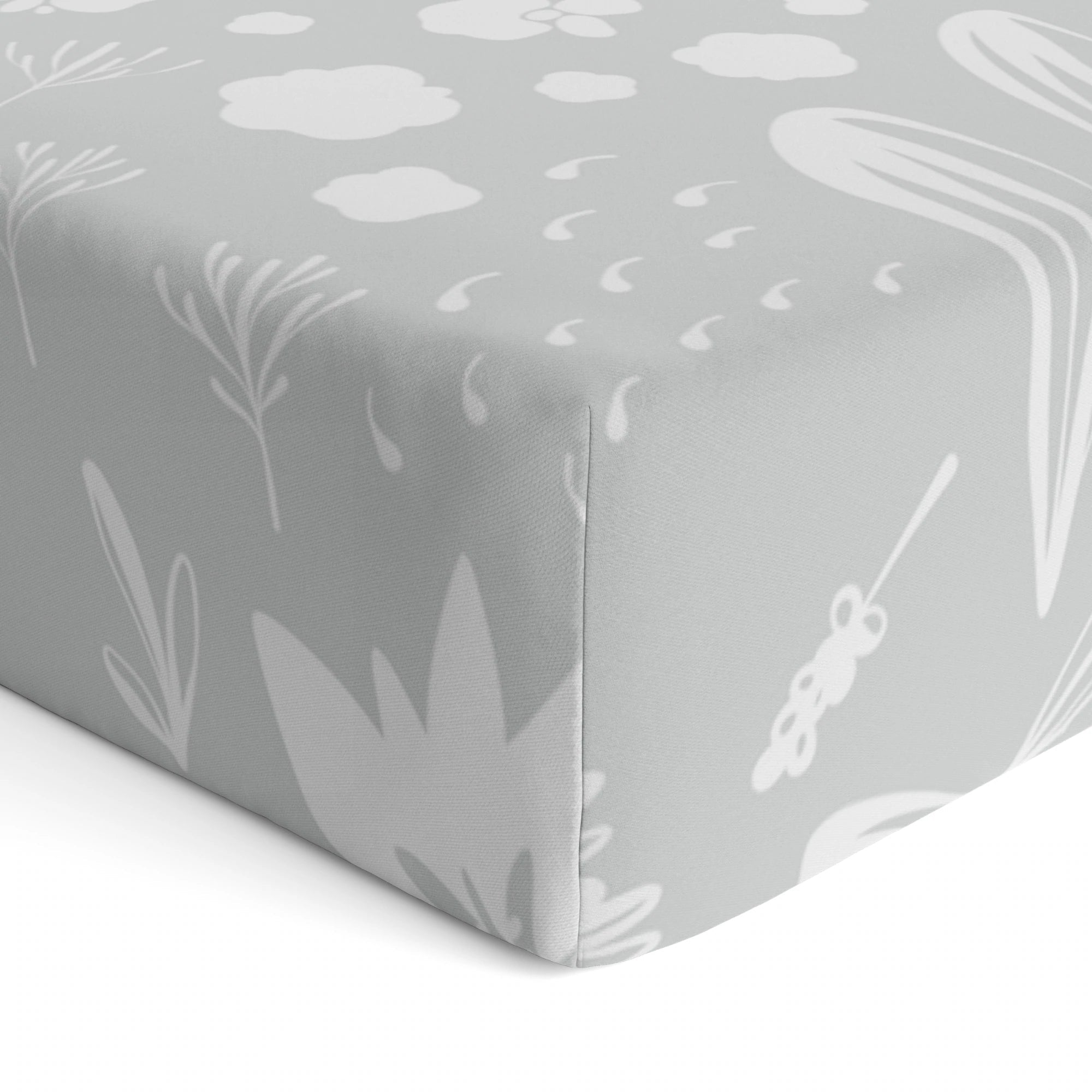 Kushies Bunny Grey Premium Cotton Percale Fitted Crib Sheet for Sweet Dreams