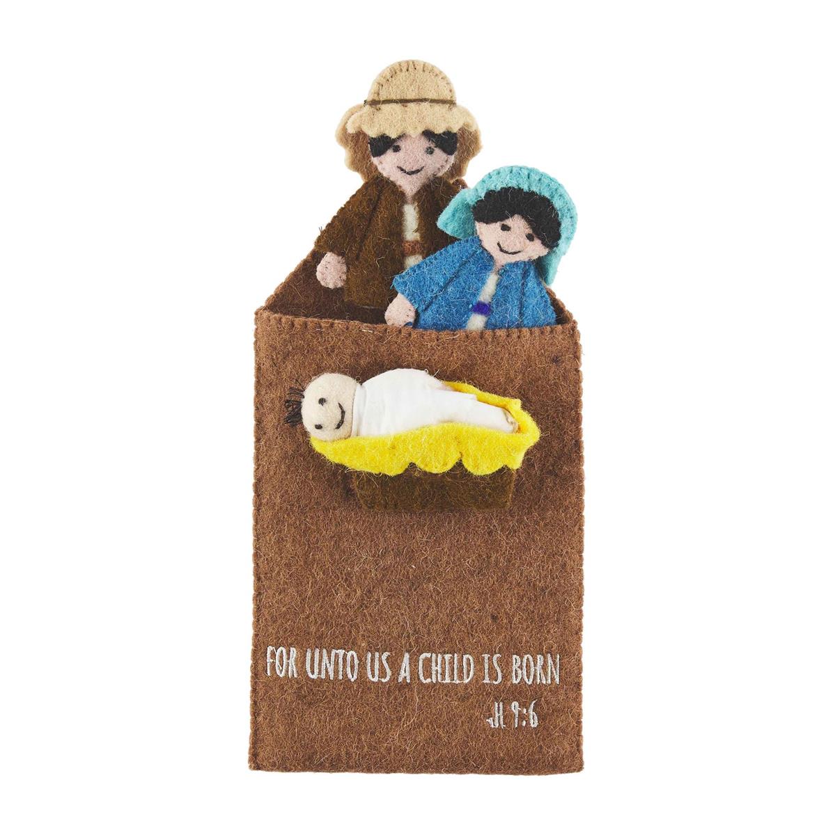 Mud Pie Boiled Wool Nativity Finger Puppet Set for Ages 3+