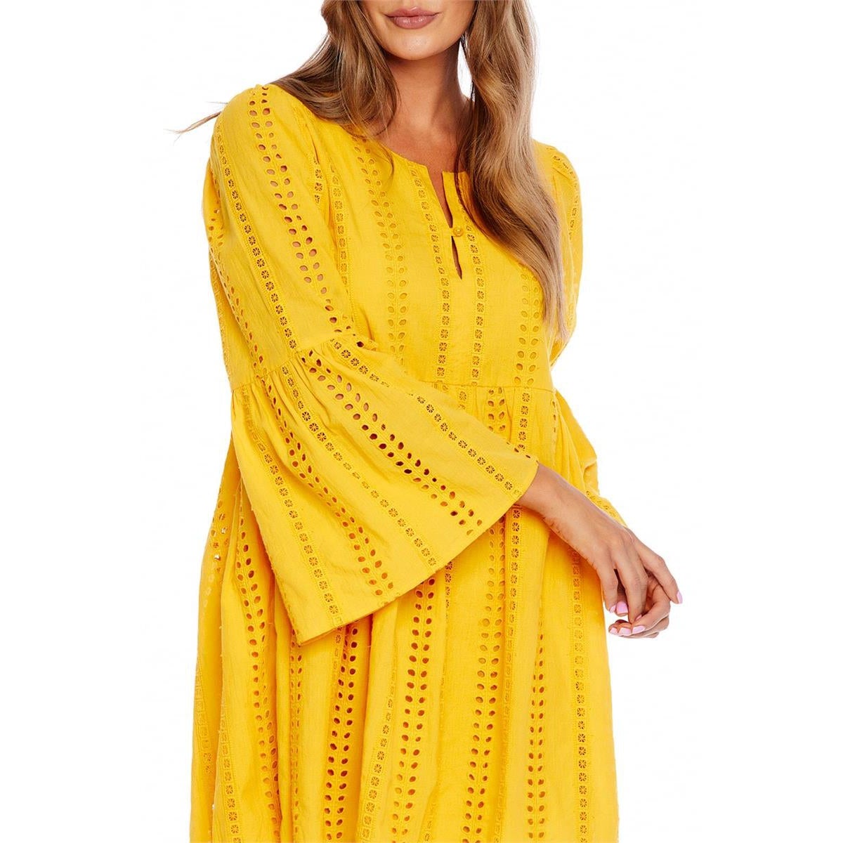 Hot Sale! Mud Pie Mustard Cotton Eyelet Raylee Dress for Women