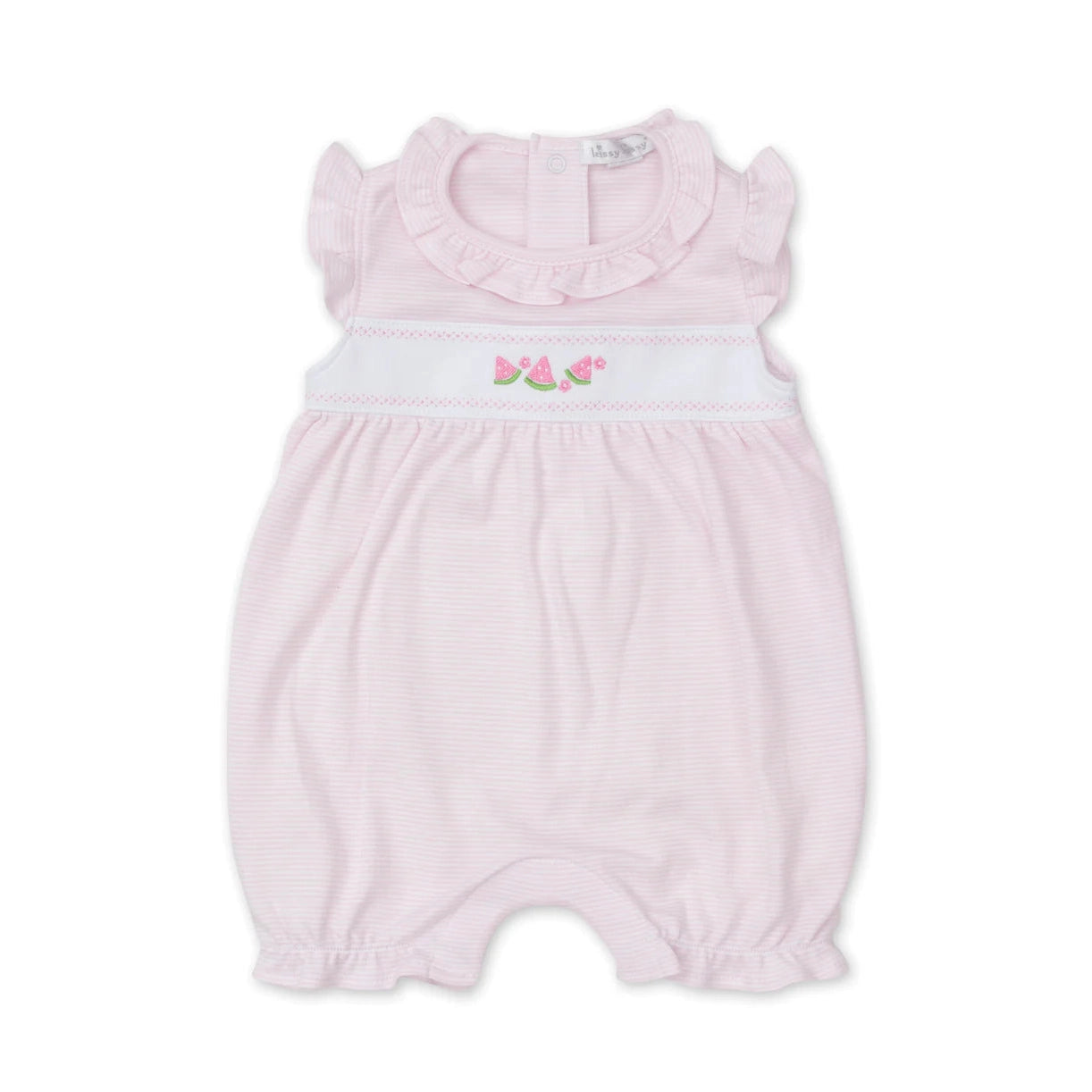Hot Sale! Kissy Kissy Classic Pink Stripe Short Baby Playsuit with Watermelon Embellishments
