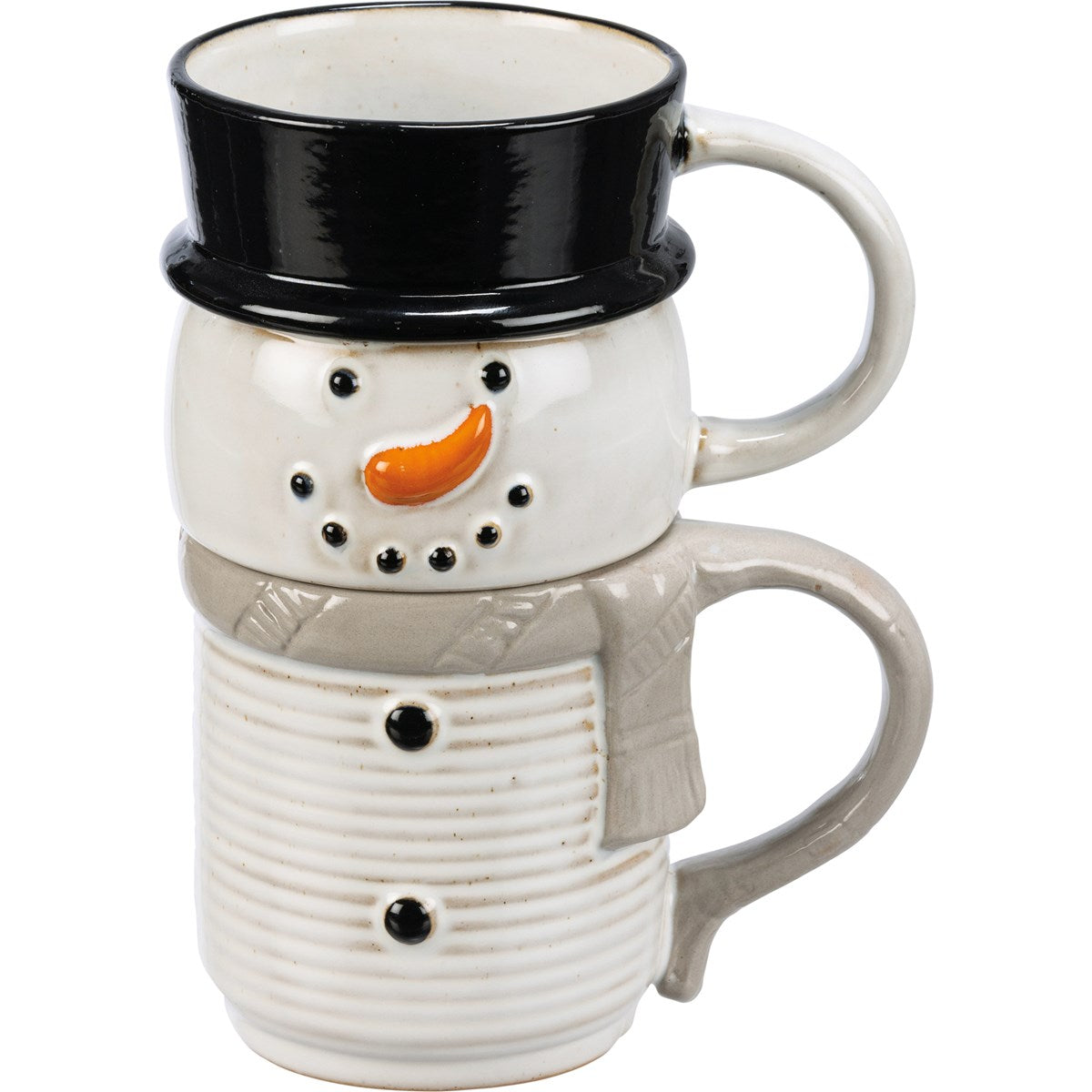 Kathy's Primitives Stacked Snowman Ceramic Mug Set for Christmas