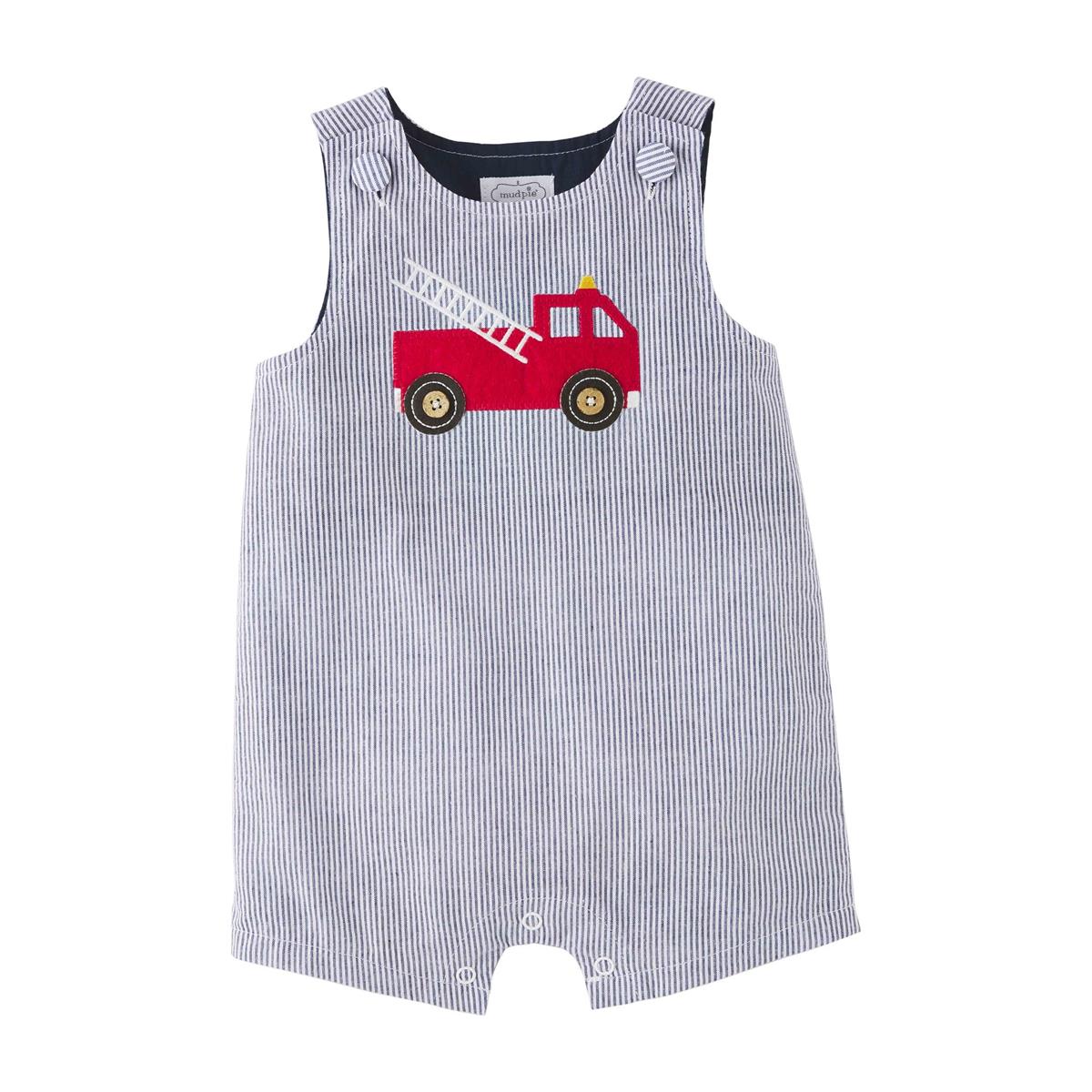 Hot Deal! Mud Pie Red Fire Truck Seersucker Jon Jon