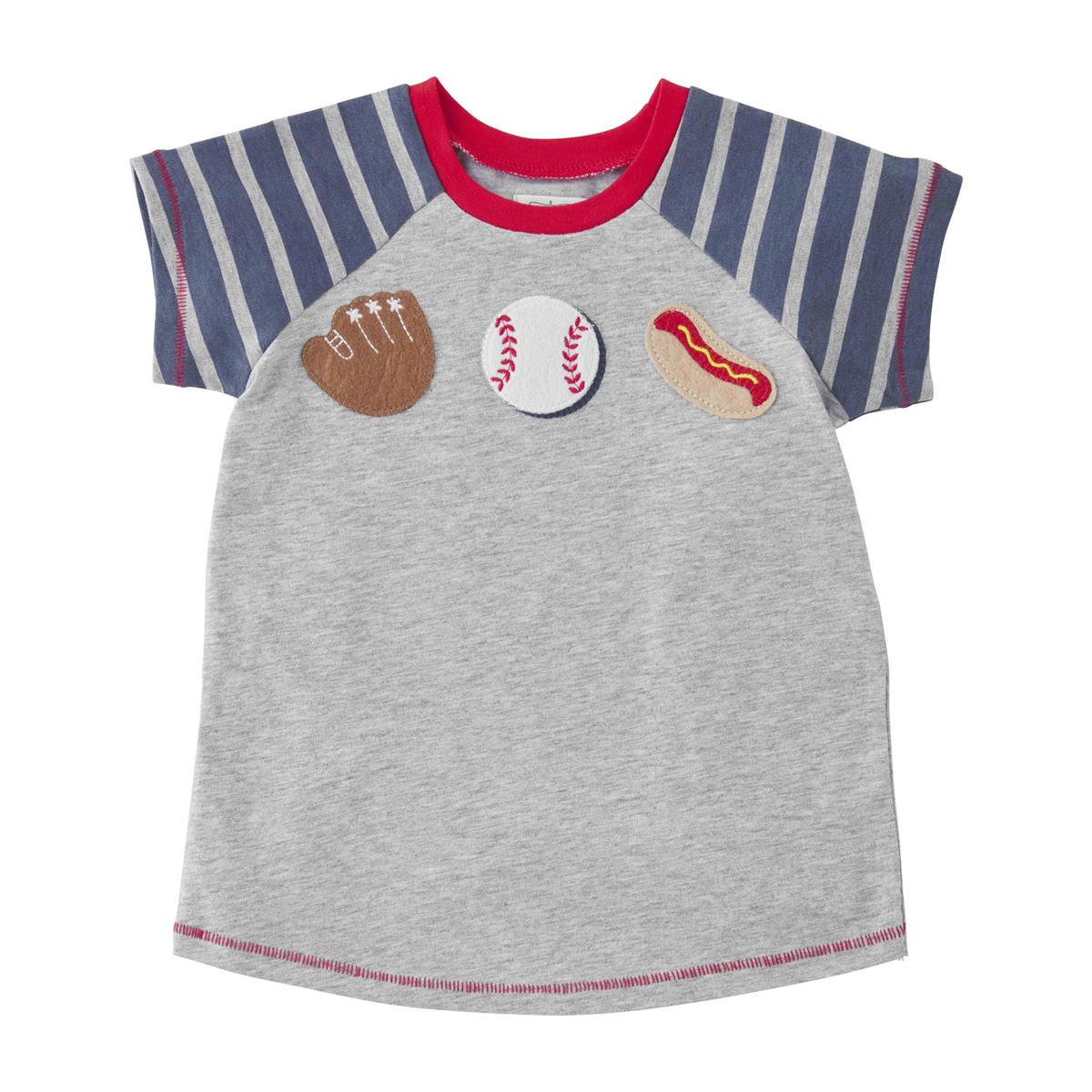 Hot Deal! Mud Pie Grey Short - Sleeve Cotton Slub Baseball - Style Tee