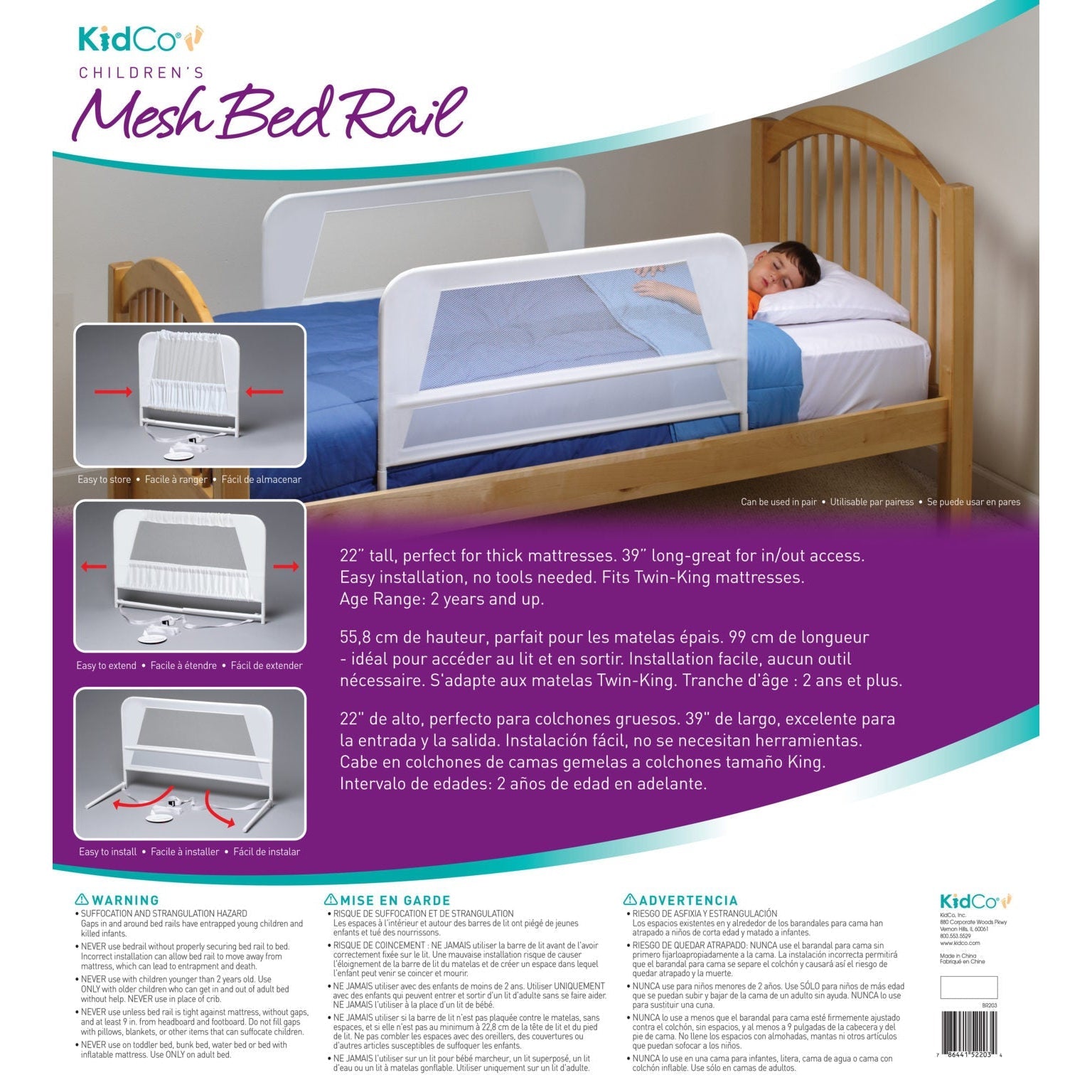 KidCo Telescopic White Mesh Bed Rail for Children - Safe Transition!