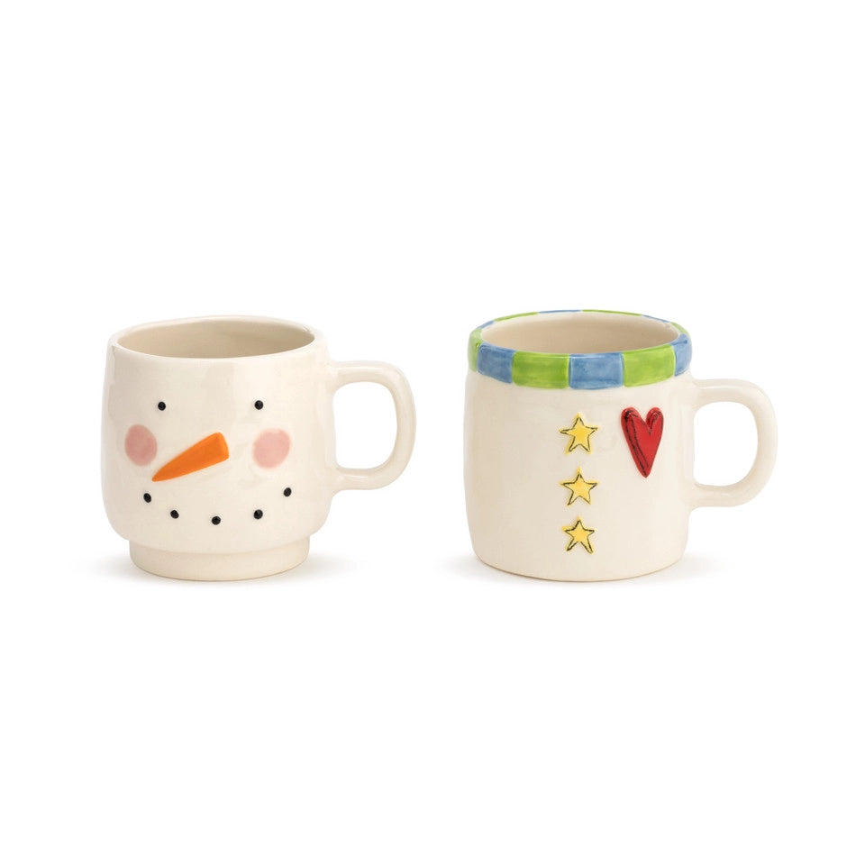 Hot Deal! Demdaco 2-Piece Heartful Snowman Stacked Mugs Set