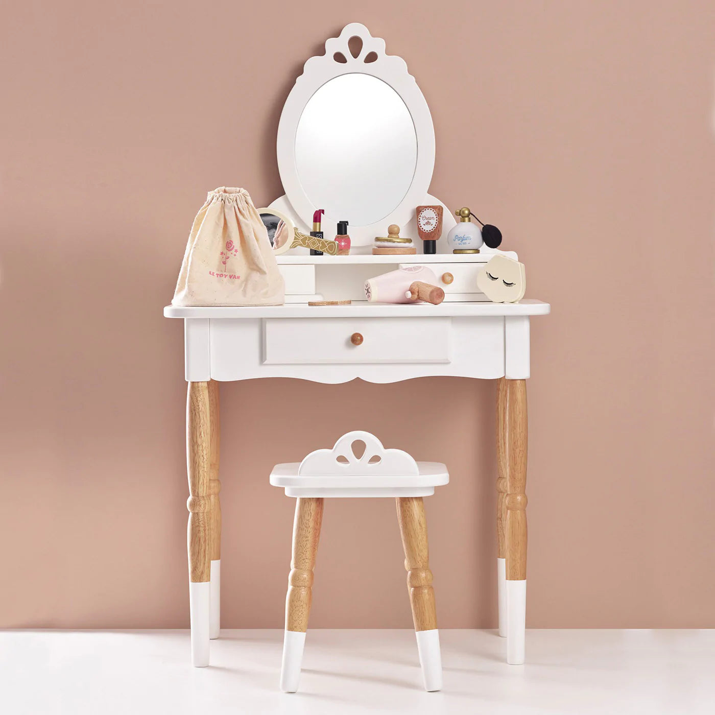 Le Toy Van White/Natural Vanity Table & Stool Set - Ideal Gift for Kids