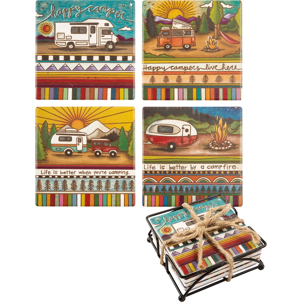 Hot Deal! Primitives By Kathy Camping - Themed Stoneware Coaster Set of Four