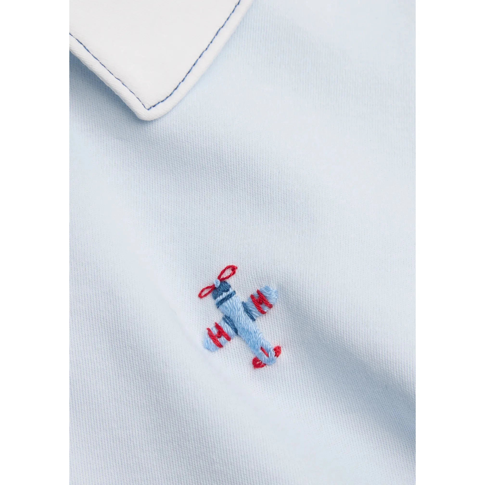 Light Blue Kissy Kissy Hand-Embroidered Airplane Playsuit