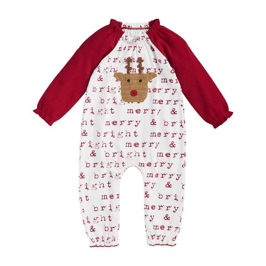 Hot Sale! Mud Pie Girls' Crochet Reindeer Cotton One-Piece Outfit
