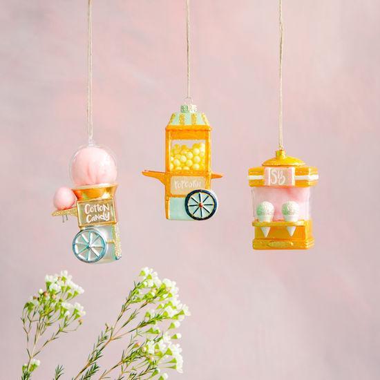 180 Degree Festive Snowcone, Cotton Candy & Popcorn Christmas Ornaments