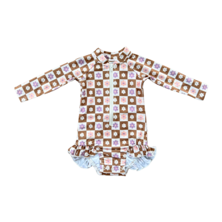 Cute Baby Girl's One-Piece Ruffle Rash Guard UPF 50 Swimwear