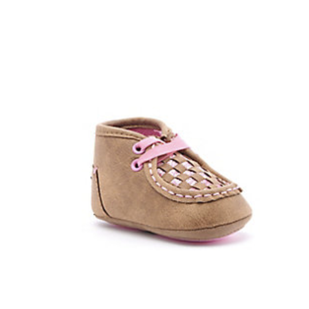 Lauren Infant Twister Woven Moc Shoes with Brown and Pink Glitter