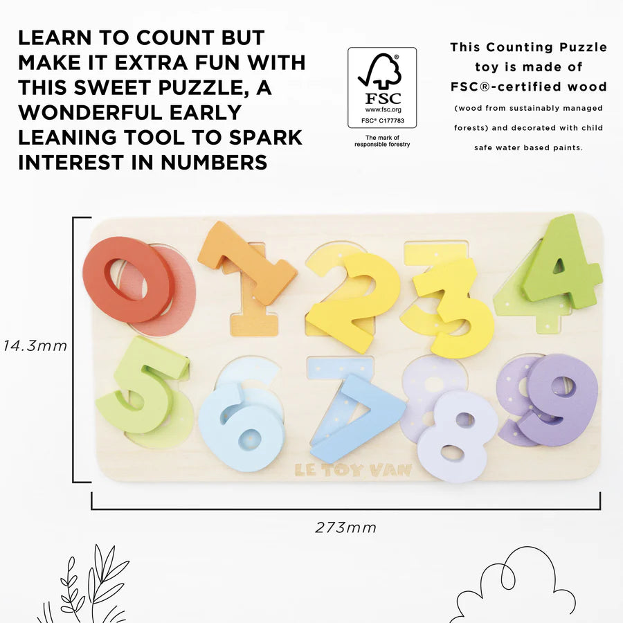 Petilou® Educational Wooden Number Shape Sorter - Fun Counting Puzzle for Kids