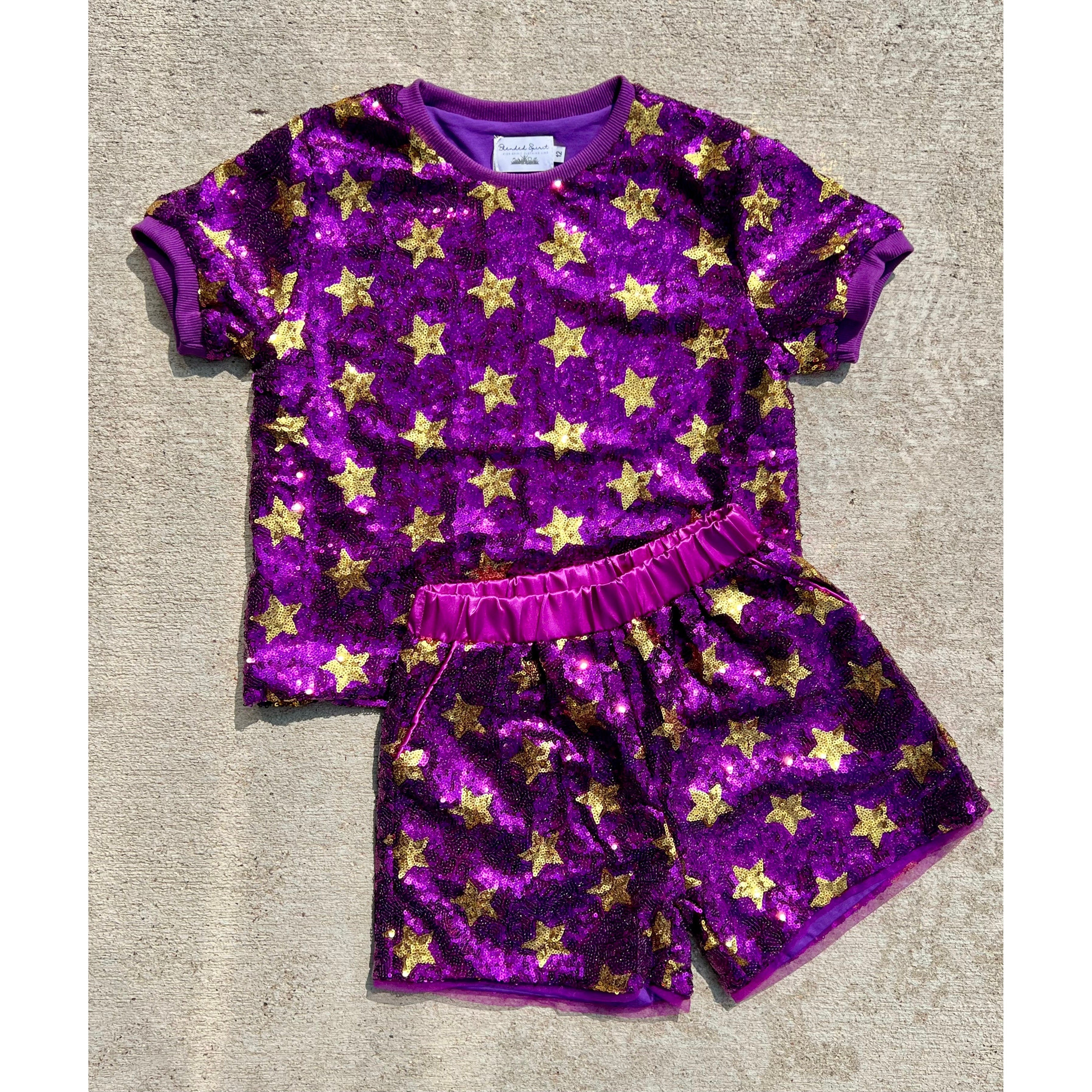 Blended Spirit Top with Purple and Gold Star Design for Game Day