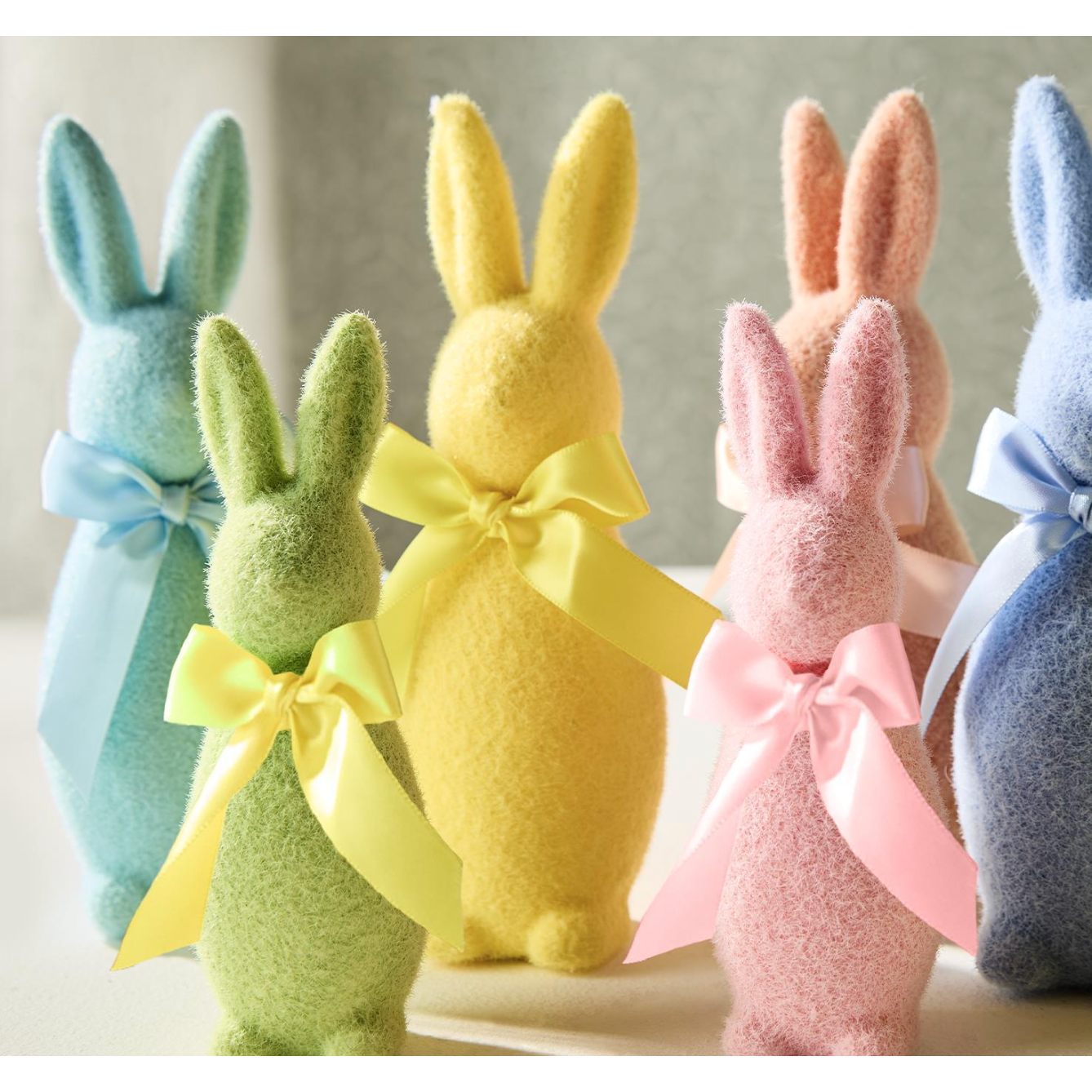 Large Easter Flocked Green Bunny - Two's Company Bunny Bunch (Great for Decor & Gifts)
