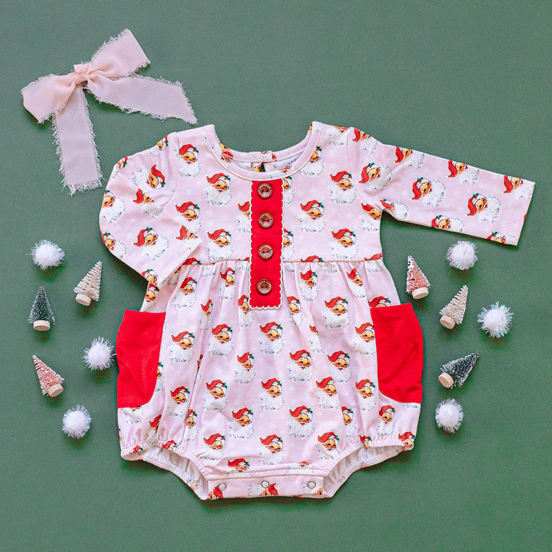 Hot Deal! Pink Swoon Baby Clothing Santa Baby Petal Picot Pocket Bubble for Babies