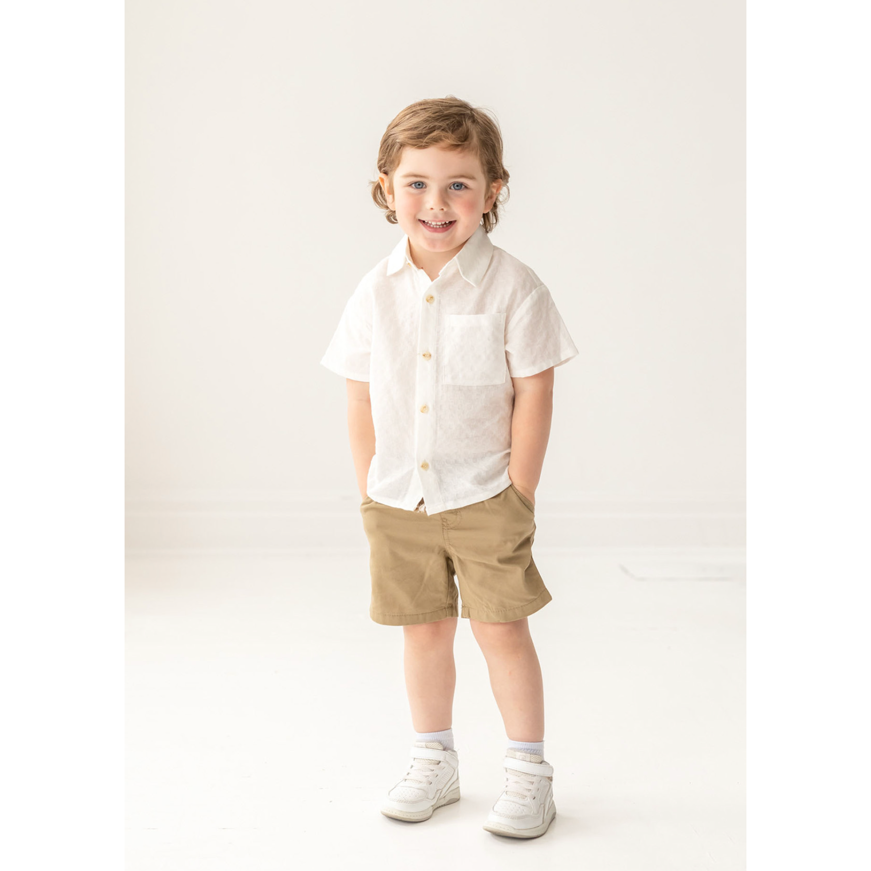Hot Sale! Beckett Bear Button Top in White Gingham Dreams Style