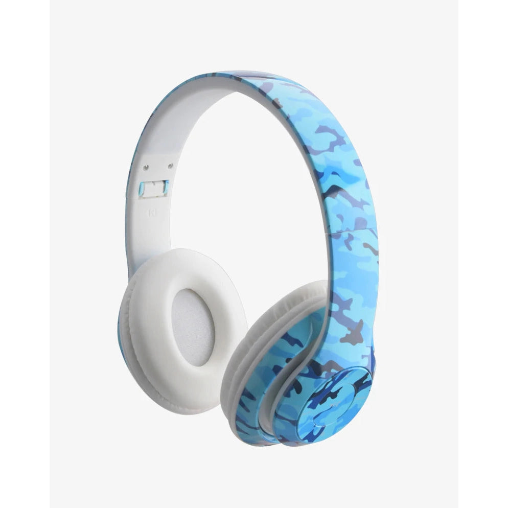 Trend Tech Brands Stylish Blue Camo Bling Bluetooth Stereo Headphones
