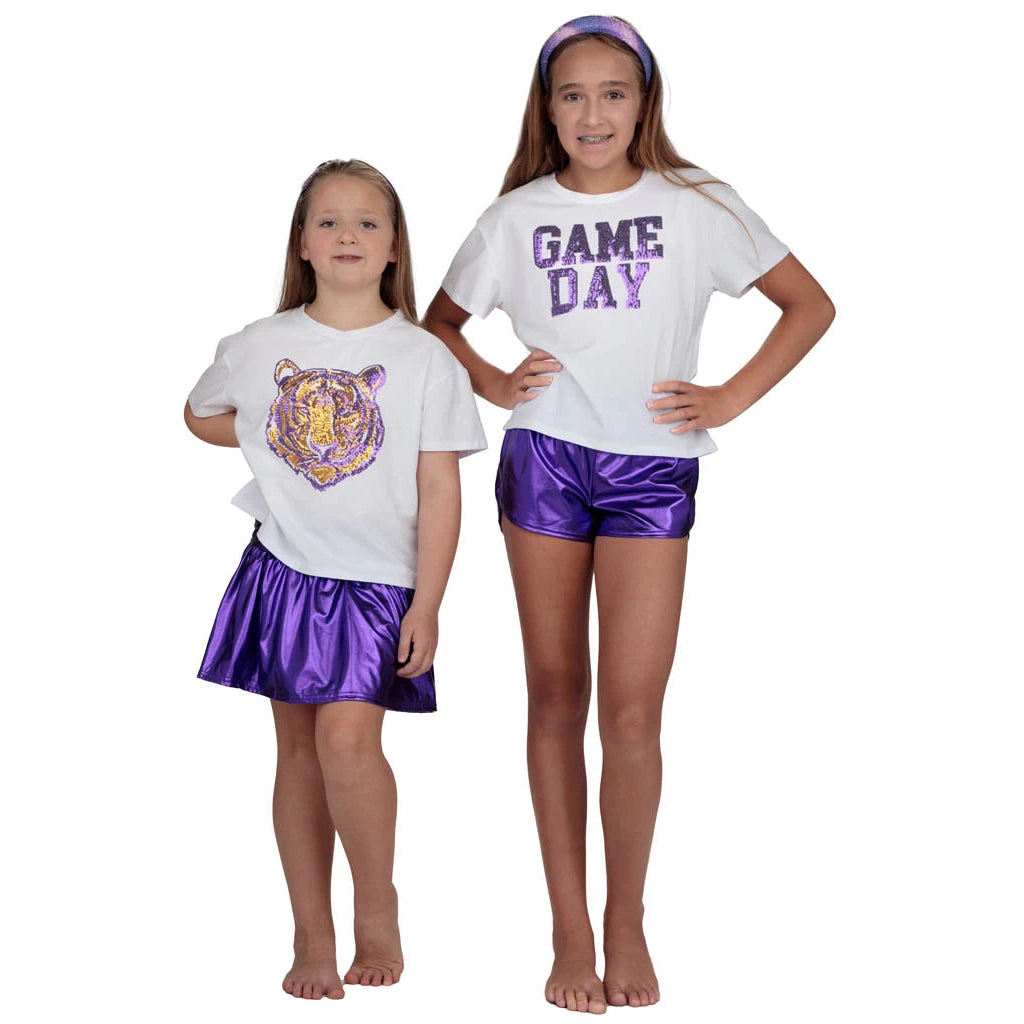 Purple Azarhia Boxy Sequin Tee for Game Day